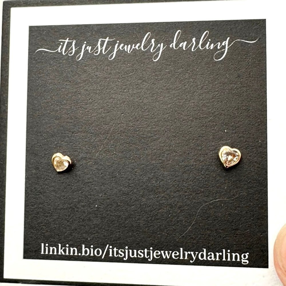 Womens Earrings 10K Yellow Gold Heart Cubic Zirconia Gift Idea for Her Estate